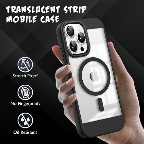 V-TAN Back Cover for iPhone 15 Pro Compatible Case, Strip, Transparent Clear, TPU, Protective Shockproof Cover (Black)