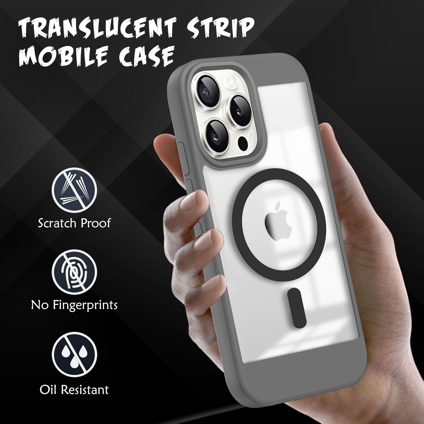V-TAN Back Cover for iPhone 15 Pro Compatible Case, Strip, Transparent Clear, TPU, Protective Shockproof Cover (Black)