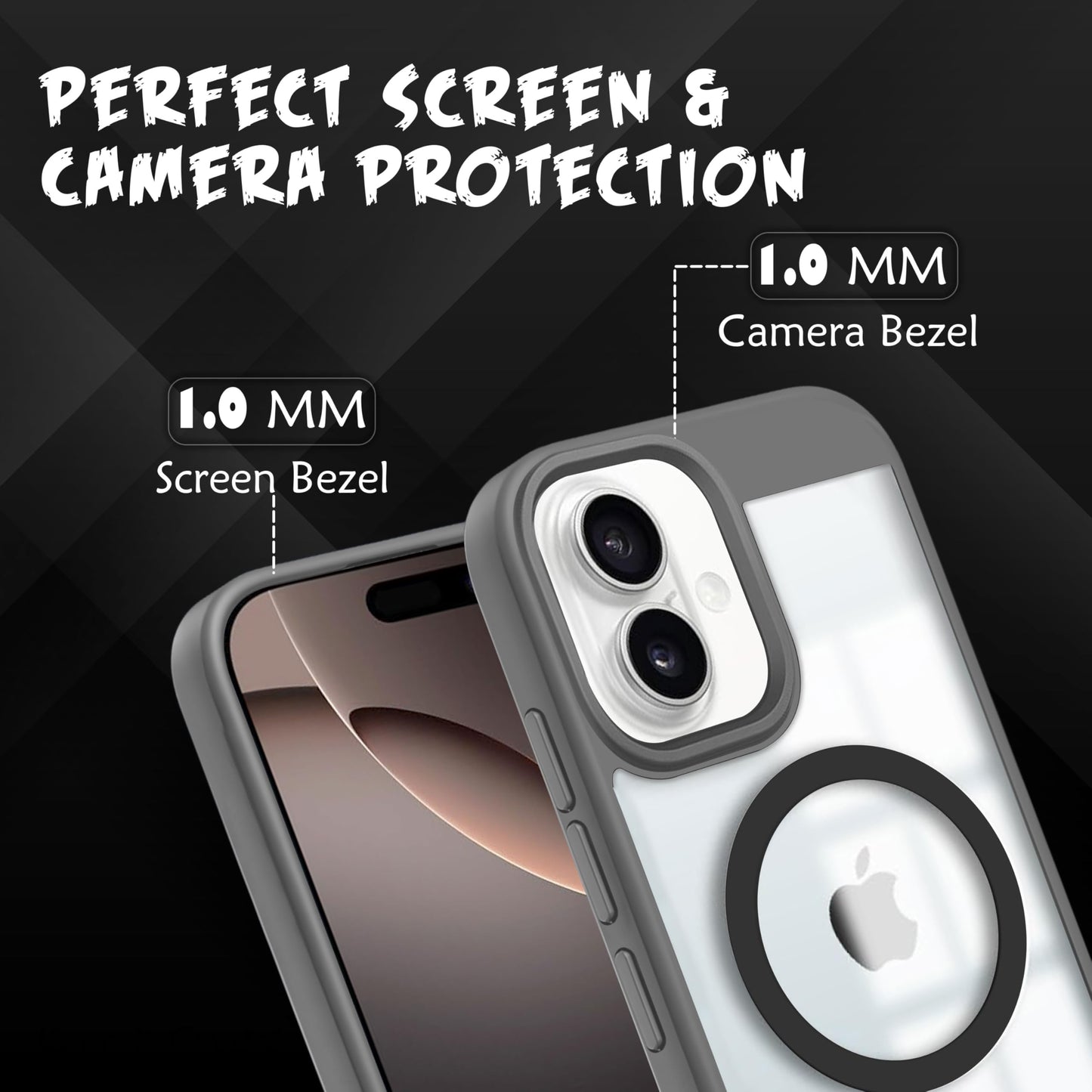 V-TAN Back Cover for iPhone 16 Plus Compatible Case, Strip, Transparent Clear, TPU, Protective Shockproof Cover (Black)