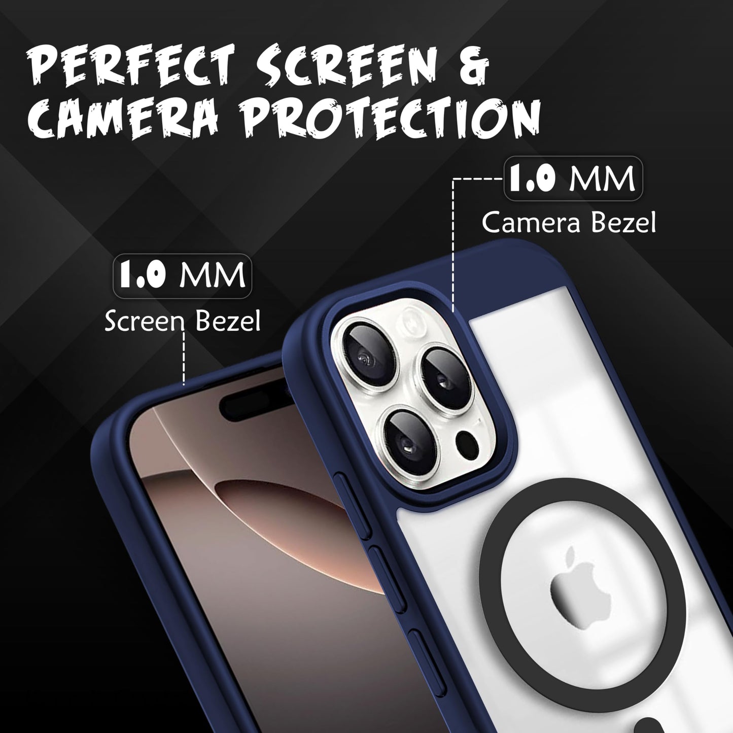 V-TAN Back Cover for iPhone 15 Pro Compatible Case, Strip, Transparent Clear, TPU, Protective Shockproof Cover (Black)