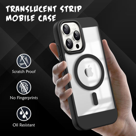 V-TAN Back Cover for iPhone 15 Pro Max Compatible Case, Strip, Transparent Clear, TPU, Protective Shockproof Cover (Black)