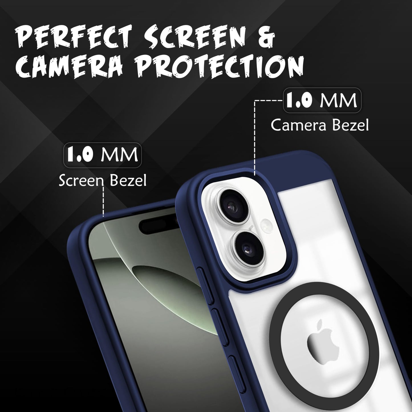 V-TAN Back Cover for iPhone 16 Plus Compatible Case, Strip, Transparent Clear, TPU, Protective Shockproof Cover (Black)