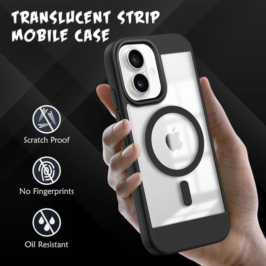 V-TAN Back Cover for iPhone 16 Compatible with Mag Case, Strip, Magnetic, Transparent Clear, TPU, Protective Shockproof Cover (Black)