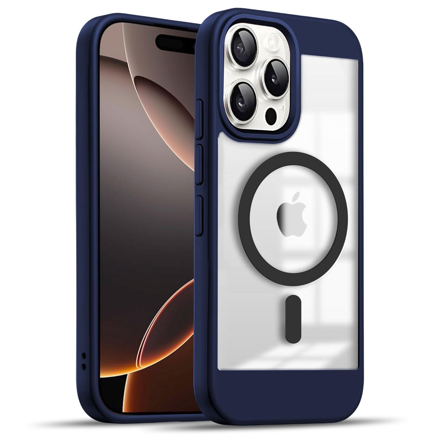 V-TAN Back Cover for iPhone 15 Pro Compatible Case, Strip, Transparent Clear, TPU, Protective Shockproof Cover (Black)