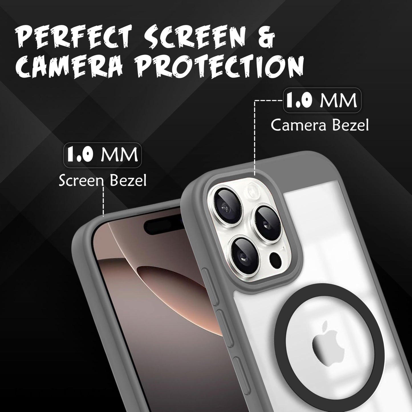 V-TAN Back Cover for iPhone 15 Pro Max Compatible Case, Strip, Transparent Clear, TPU, Protective Shockproof Cover (Black)