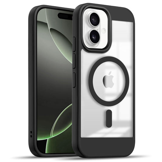 V-TAN Back Cover for iPhone 16 Compatible with Mag Case, Strip, Magnetic, Transparent Clear, TPU, Protective Shockproof Cover (Black)